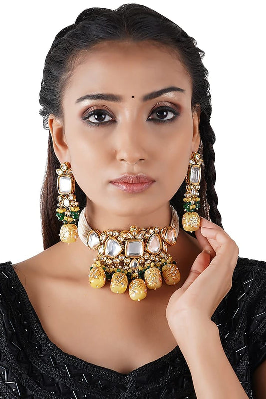 Gold Plated Kundan Pendant Drop Choker Set