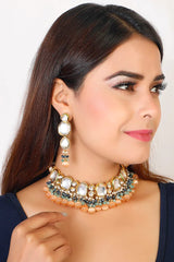 Gold Plated Kundan Pendant Drop Choker Set