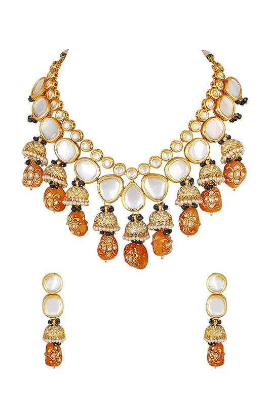 Gold Plated Kundan Pendant Drop Choker Set