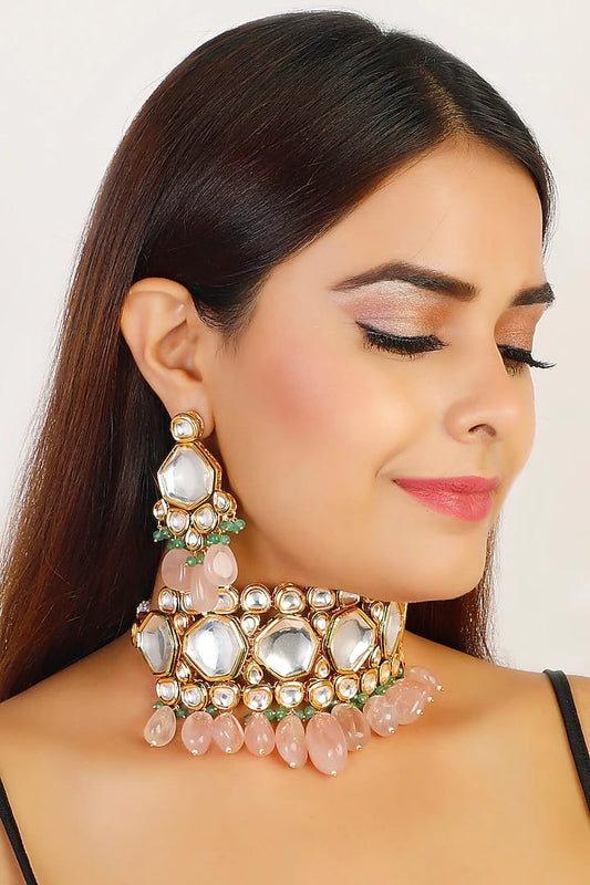 Gold Plated Kundan Pendant Drop Choker Set