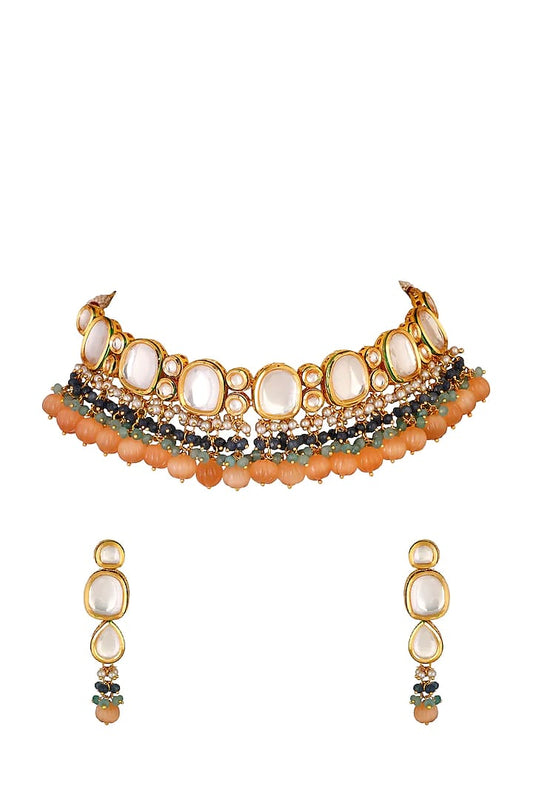 Gold Plated Kundan Pendant Drop Choker Set