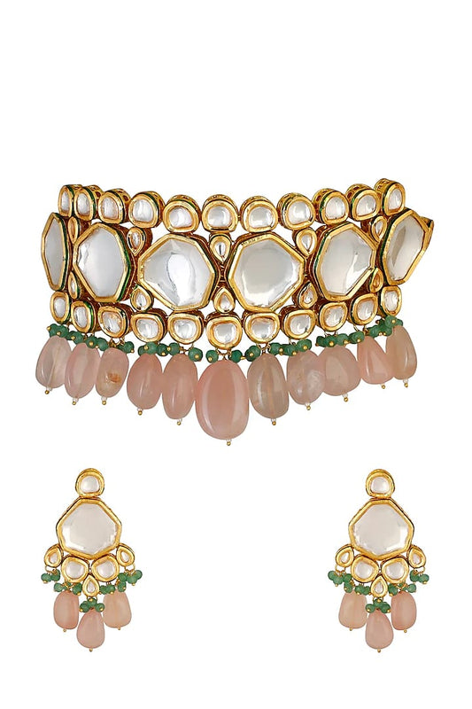 Gold Plated Kundan Pendant Drop Choker Set