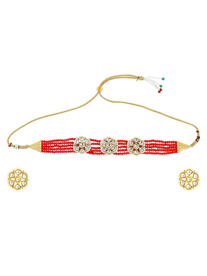 Gold-Plated & Red Kundan Studded Jewellery Set