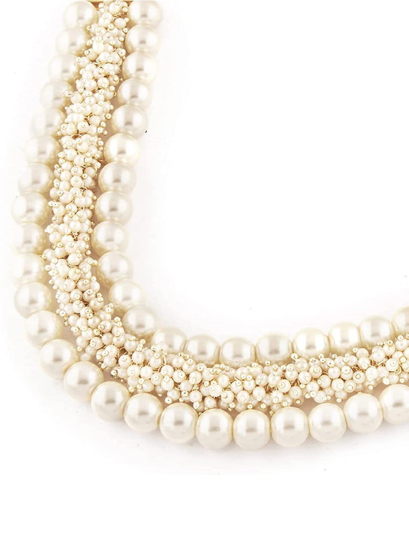 Gold Tone Multistrand Cluster Pearls Choker Necklace & Earring Set