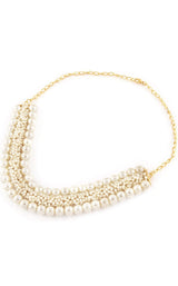 Gold Tone Multistrand Cluster Pearls Choker Necklace & Earring Set