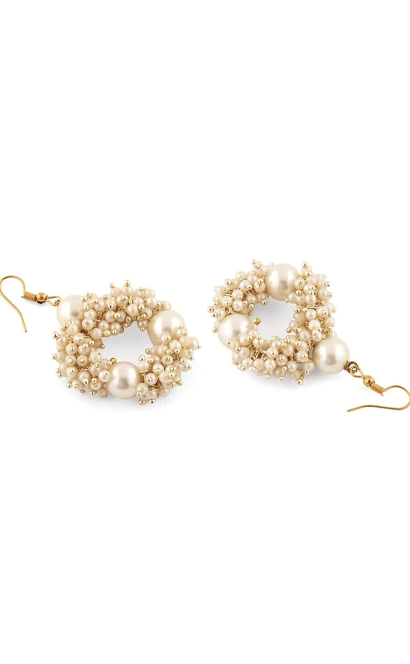Gold Tone Multistrand Cluster Pearls Choker Necklace & Earring Set