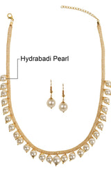 Gold Tone Cluster Pearls Choker Necklace & Earring Set