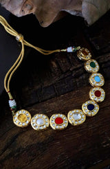 Gold Plated Multicolor Kundan Choker Necklace