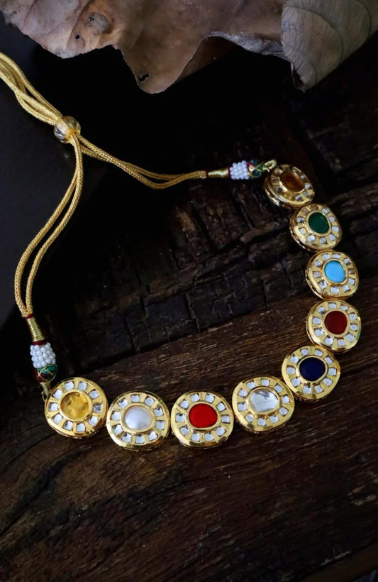 Gold Plated Multicolor Kundan Choker Necklace