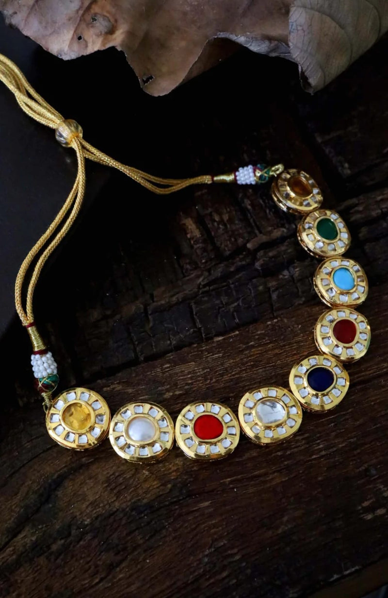 Gold Plated Multicolor Kundan Choker Necklace