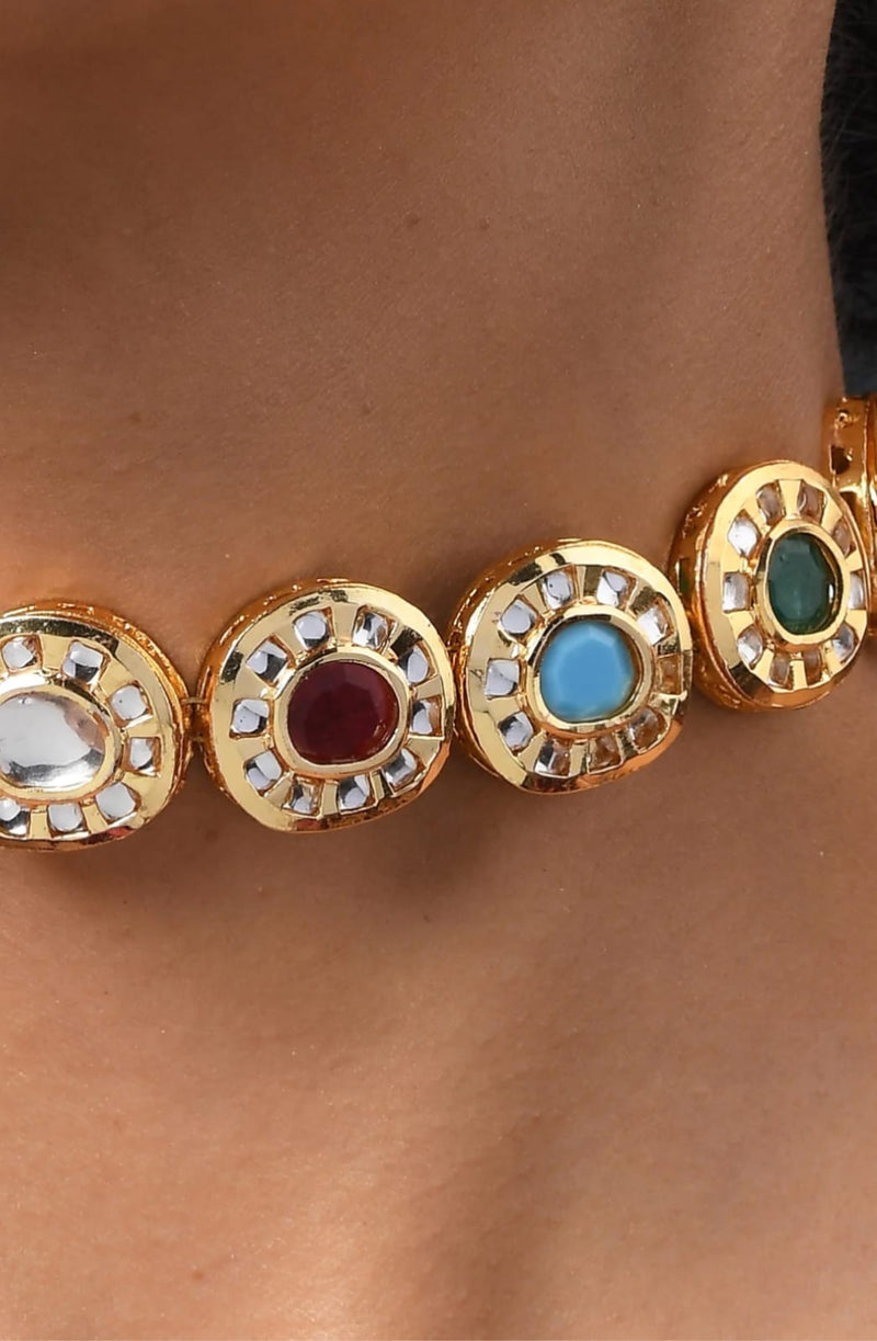 Gold Plated Multicolor Kundan Choker Necklace
