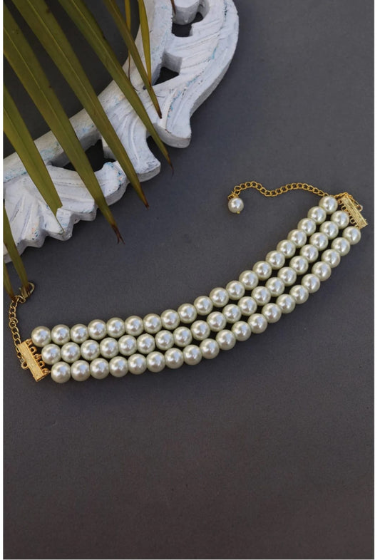 Gold Plated White Pearl Stones Choker