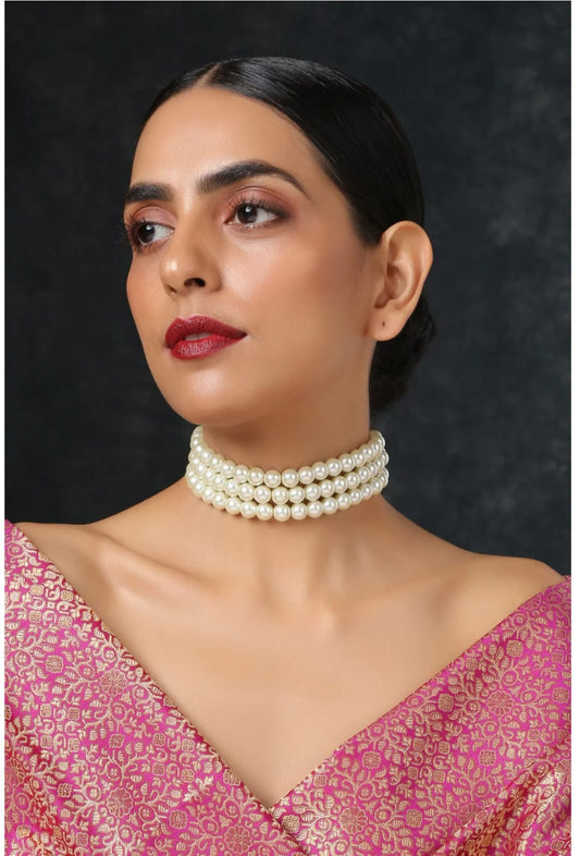 Gold Plated White Pearl Stones Choker