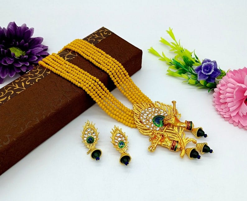 Gold Plated Peacock Beaded Necklace