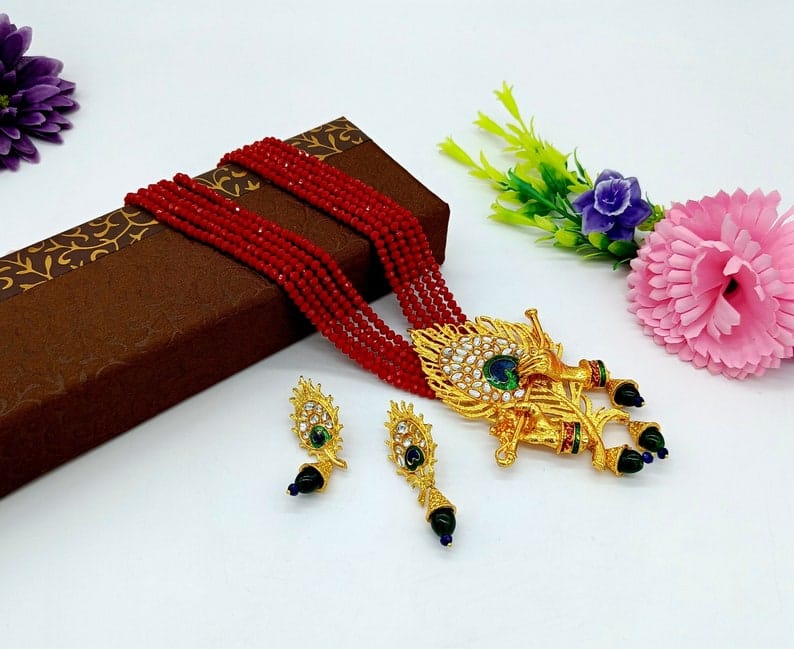 Gold Plated Peacock Beaded Necklace