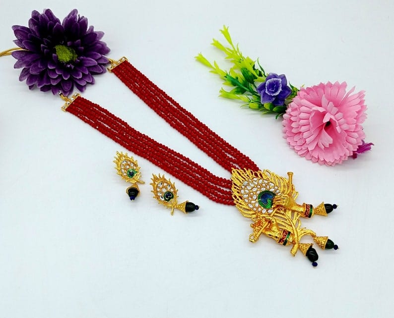 Gold Plated Peacock Beaded Necklace