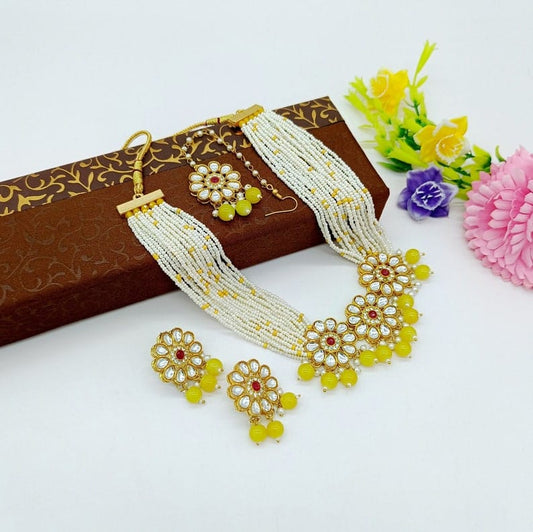 Gold Plated Kundan Polki Necklace Set
