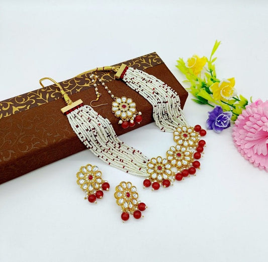 Gold Plated Kundan Polki Necklace Set