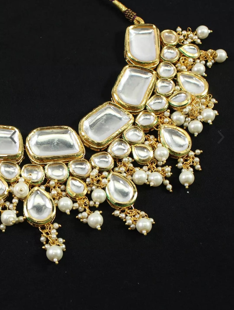 Gold Plated Kundan Polki Necklace Set