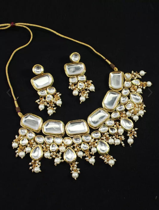 Gold Plated Kundan Polki Necklace Set