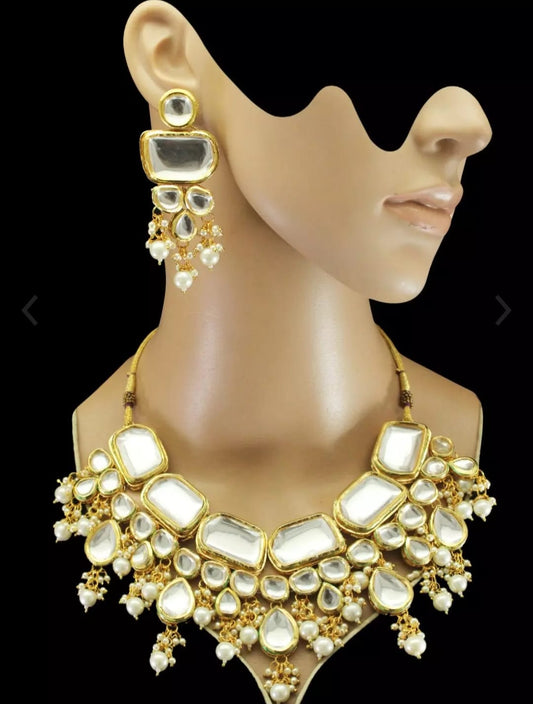 Gold Plated Kundan Polki Necklace Set