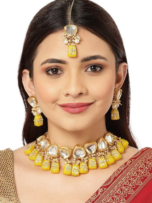 Gold Plated Kundan Polki Necklace Set