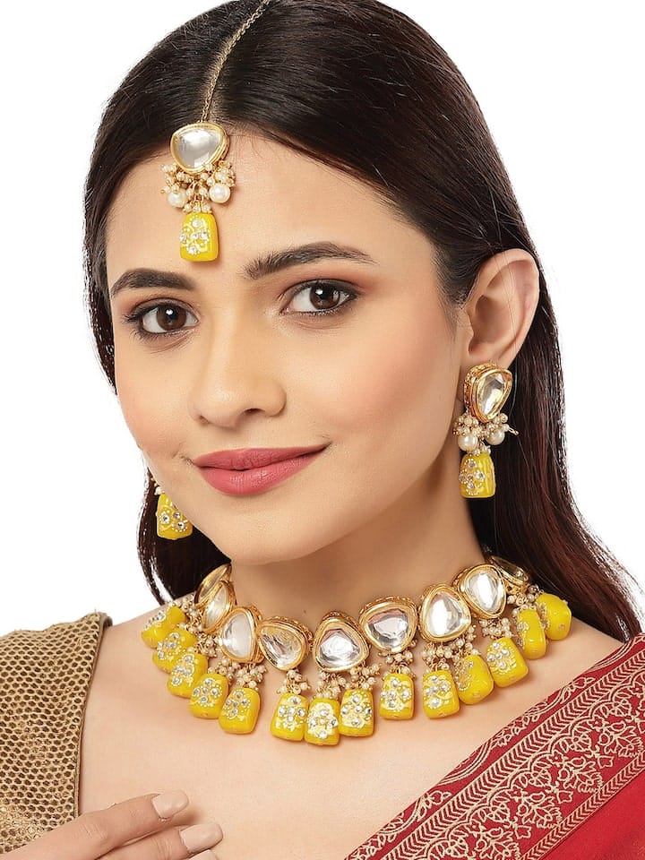Gold Plated Kundan Polki Necklace Set