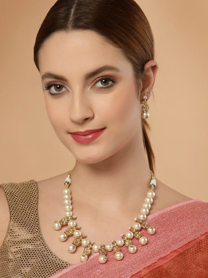 Gold Plated Kundan Polki Necklace Set
