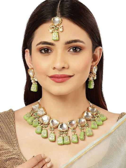Gold Plated Kundan Polki Necklace Set