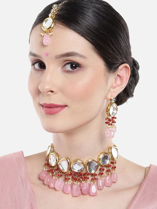 Gold Plated Kundan Polki Necklace Set