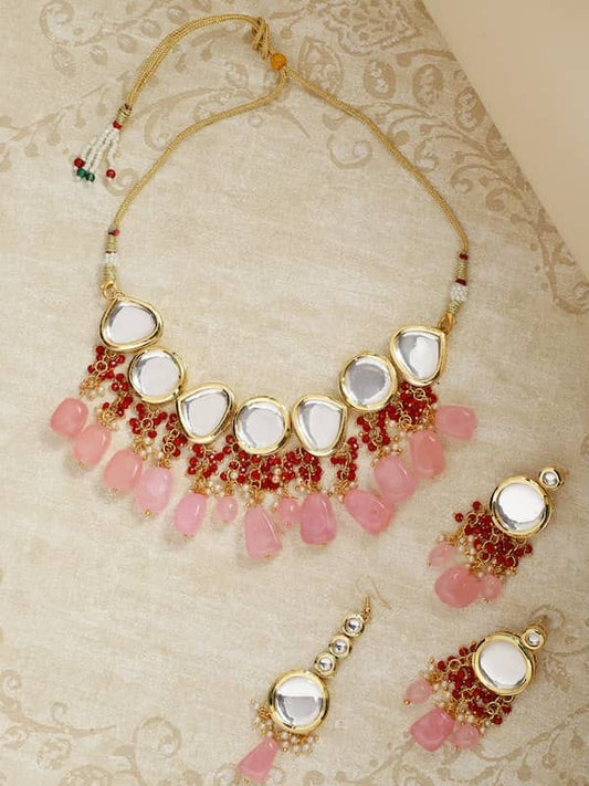 Gold Plated Kundan Polki Necklace Set