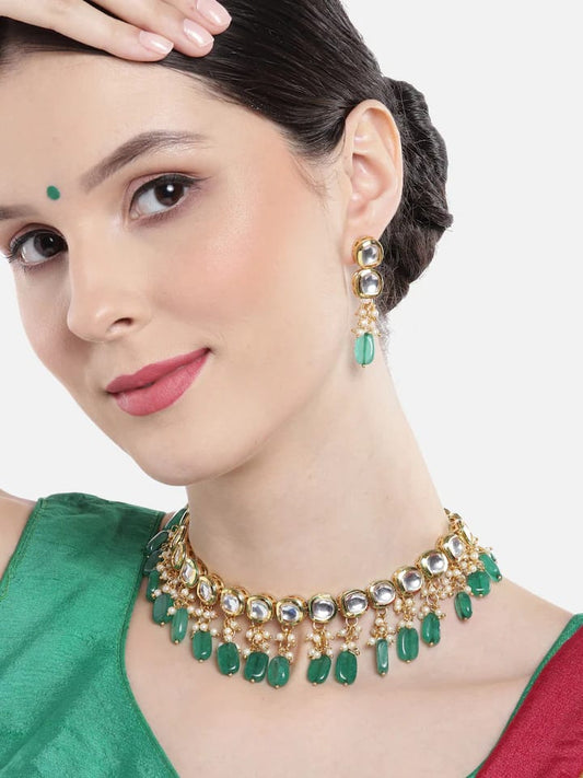Gold Plated Kundan Polki Necklace Set