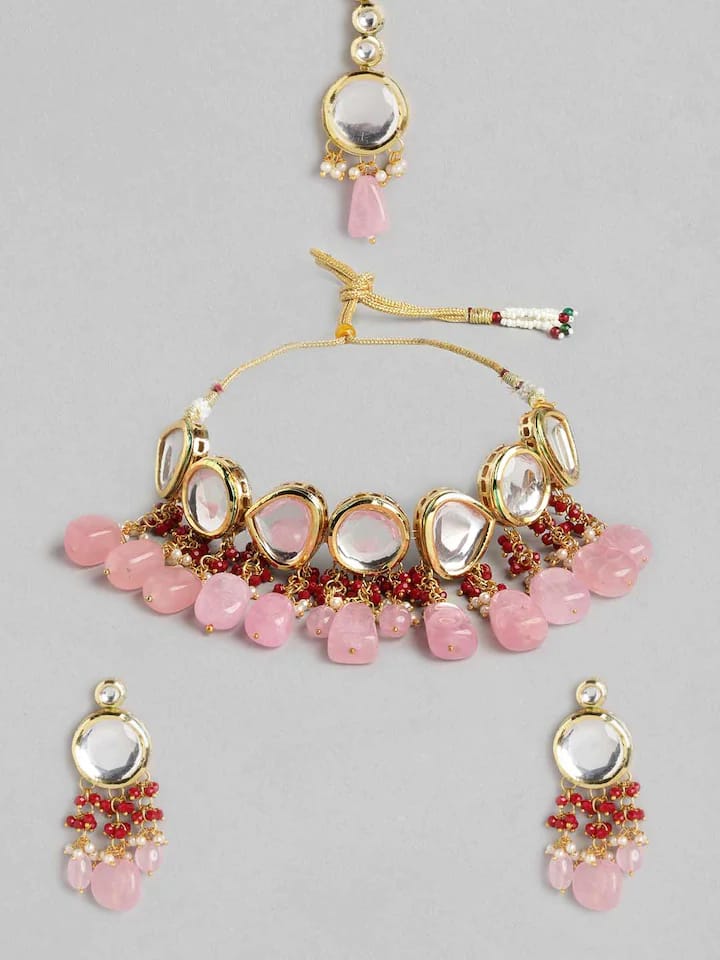 Gold Plated Kundan Polki Necklace Set