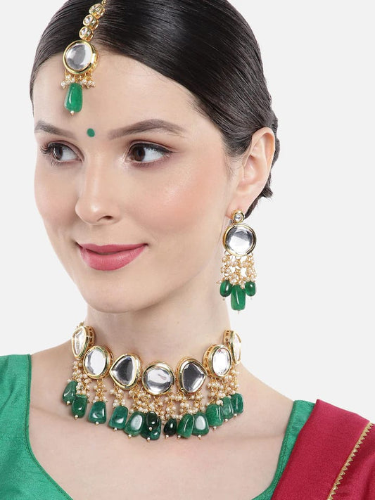 Gold Plated Kundan Polki Necklace Set