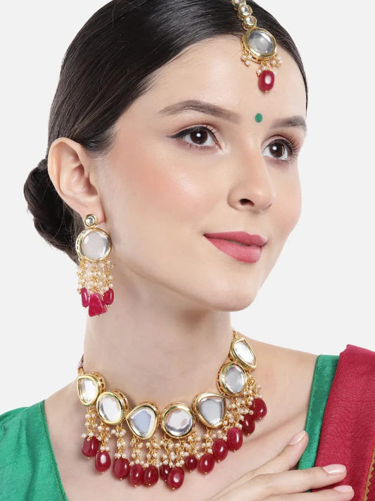 Gold Plated Kundan Polki Necklace Set