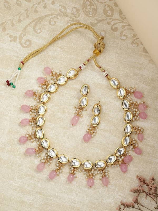 Gold Plated Kundan Polki Necklace Set