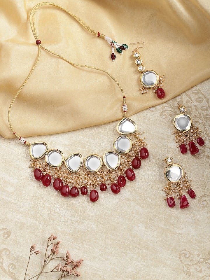 Gold Plated Kundan Polki Necklace Set