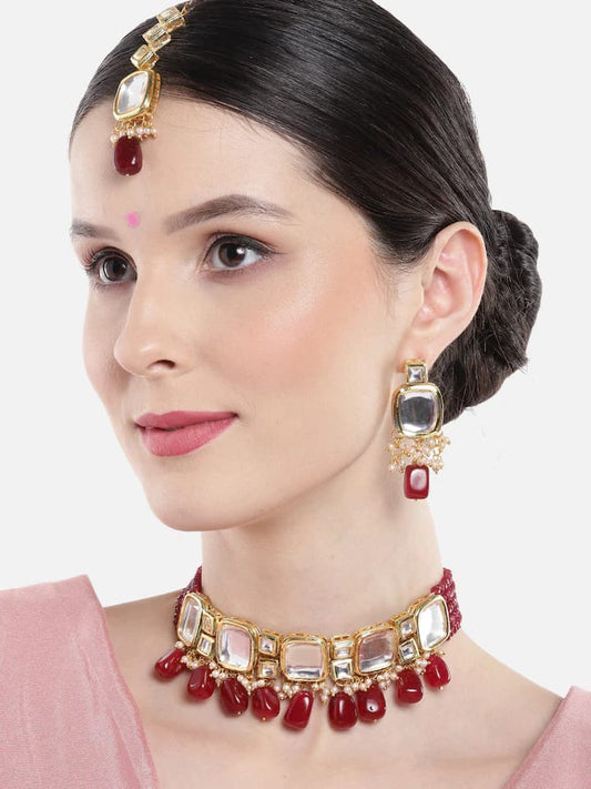 Gold Plated Kundan Polki Necklace Set