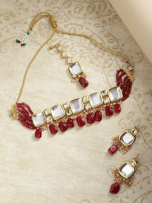 Gold Plated Kundan Polki Necklace Set