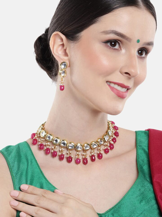 Gold Plated Kundan Polki Necklace Set