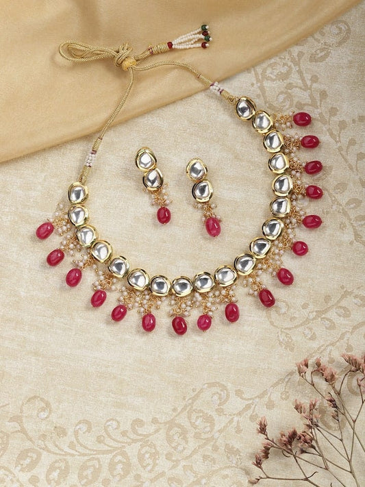 Gold Plated Kundan Polki Necklace Set