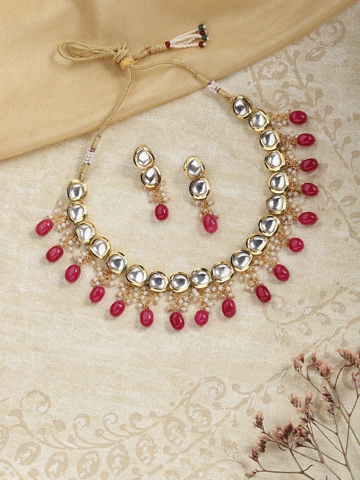 Gold Plated Kundan Polki Necklace Set