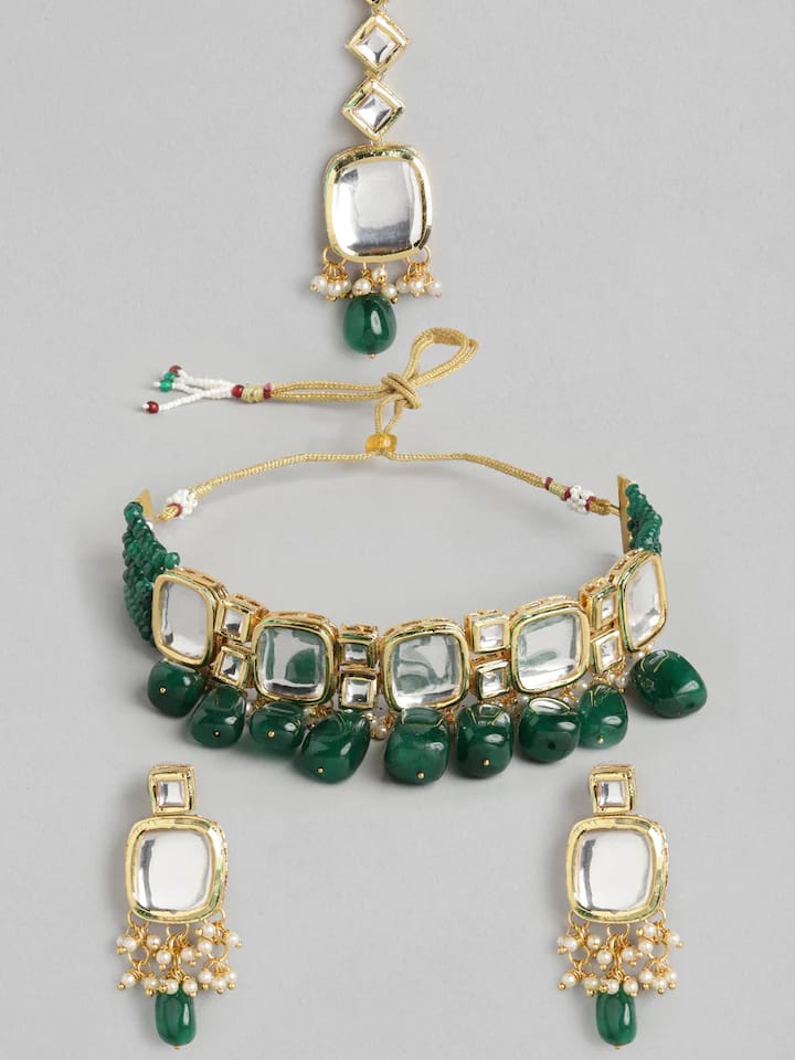 Gold Plated Kundan Polki Necklace Set