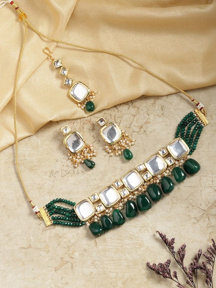 Gold Plated Kundan Polki Necklace Set