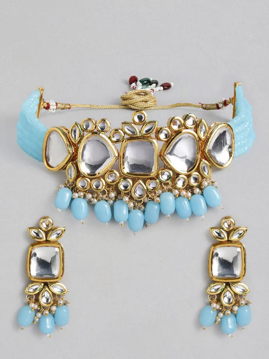 Gold Plated Kundan Polki Necklace Set