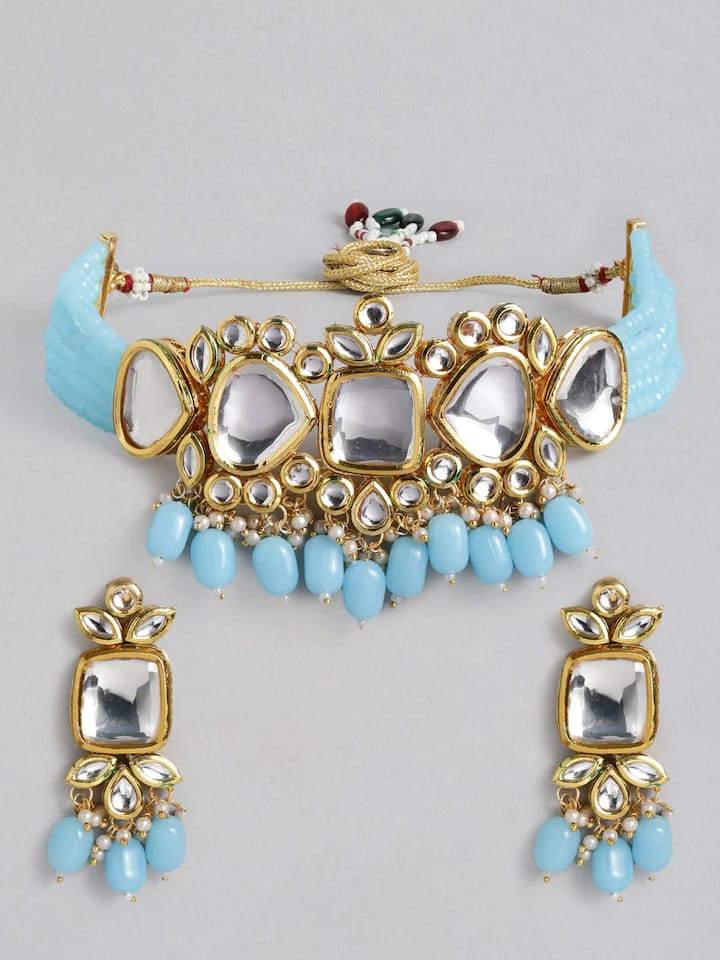 Gold Plated Kundan Polki Necklace Set