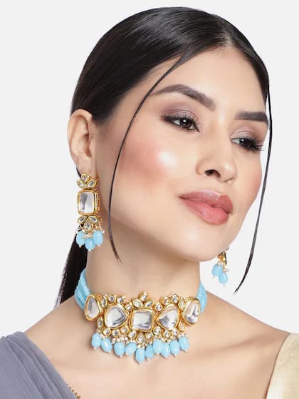 Gold Plated Kundan Polki Necklace Set