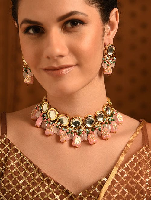 Gold Plated Kundan Polki Necklace Set