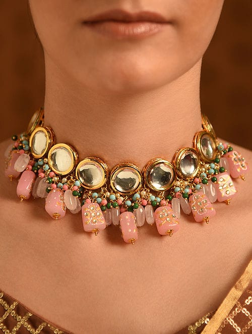 Gold Plated Kundan Polki Necklace Set