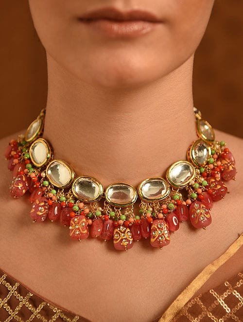 Gold Plated Kundan Polki Necklace Set